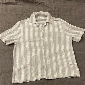 Zara Men’s Striped Textured Camp Collar Shirt Size M